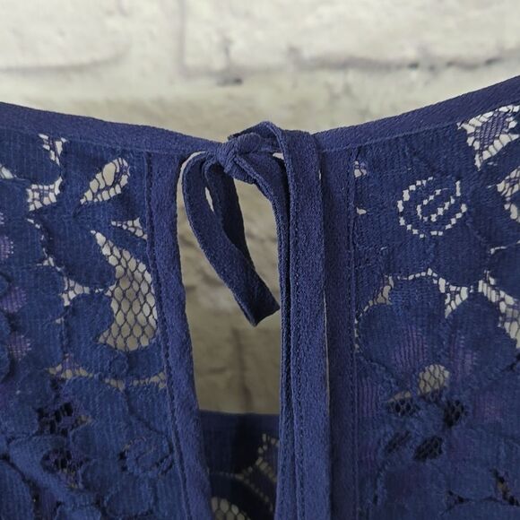 Joie Navy Jevin Silk Romper Pockets Long Sheer Sleeves Floral Lace Short Jumper - Picture 11 of 15